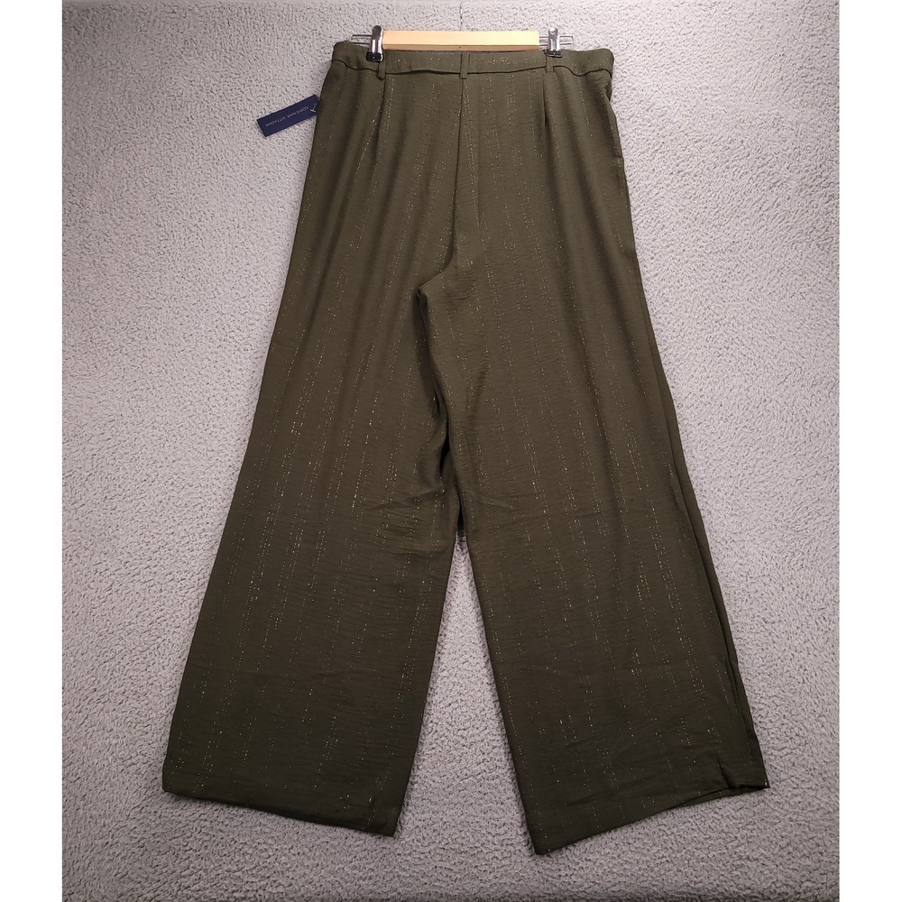 ADRIENNE VITTADINI Pants Size LARGE Wide Leg Lightweight Green Gold Stripe NEW